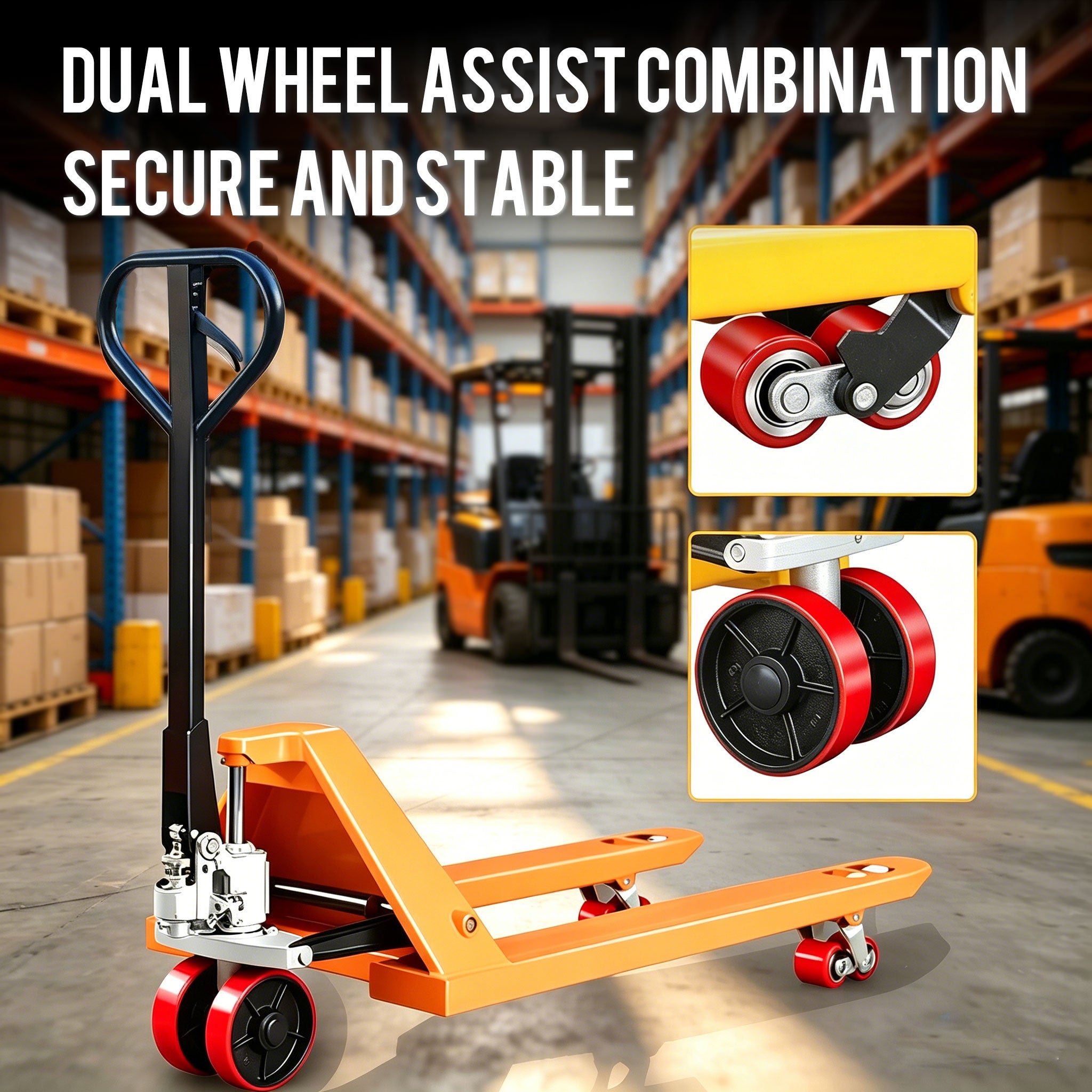 NOVAFORKLIFT 4410lbs Manual Pallet Truck, Manual Hydraulic Pallet Jack with Nylon and Rubber Wheels, Suitable for Warehouse Transport and Material Handling