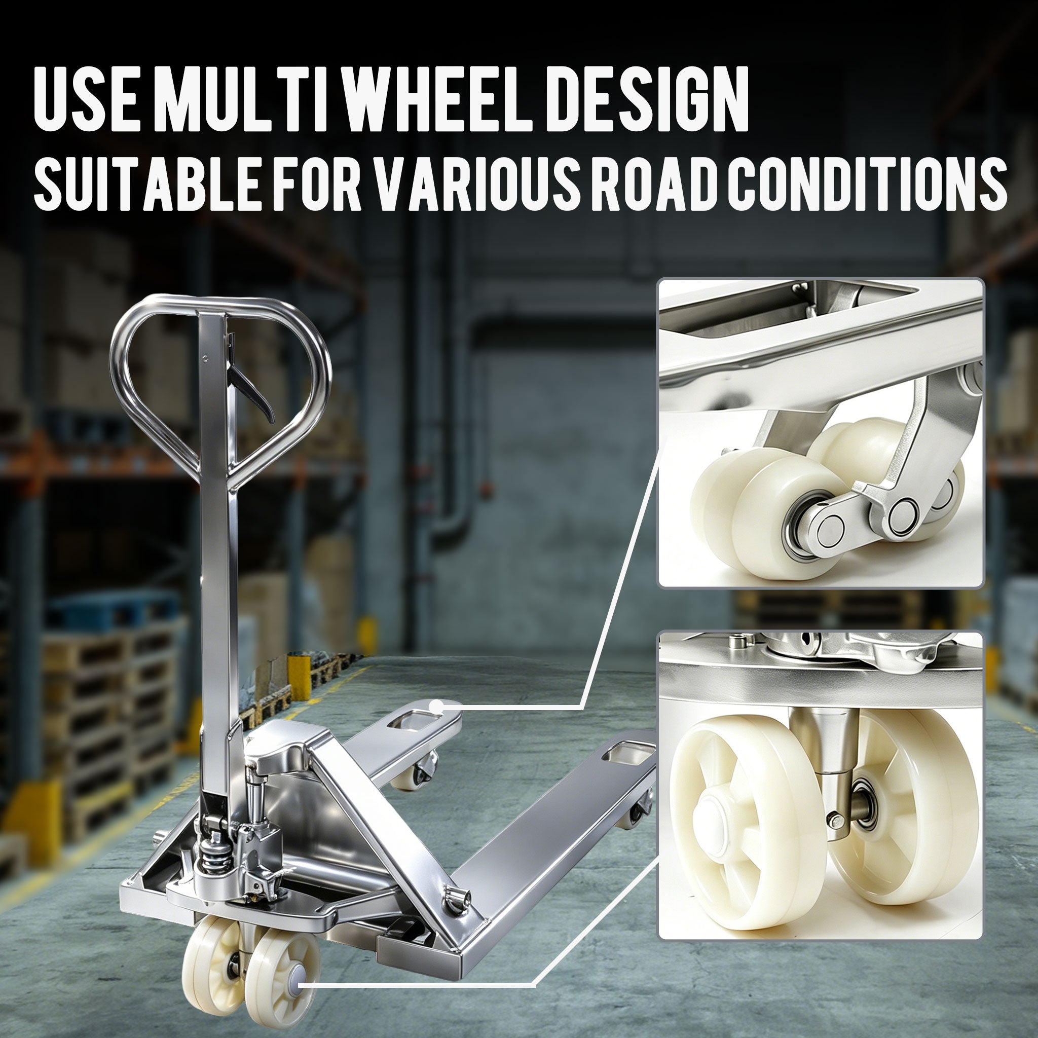 NOVRFORKLIFT 6600-pound industrial warehouse material handling heavy-duty stainless steel pallet truck for catering and food enterprises, corrosion-resistant, durable, small hand pallet jack