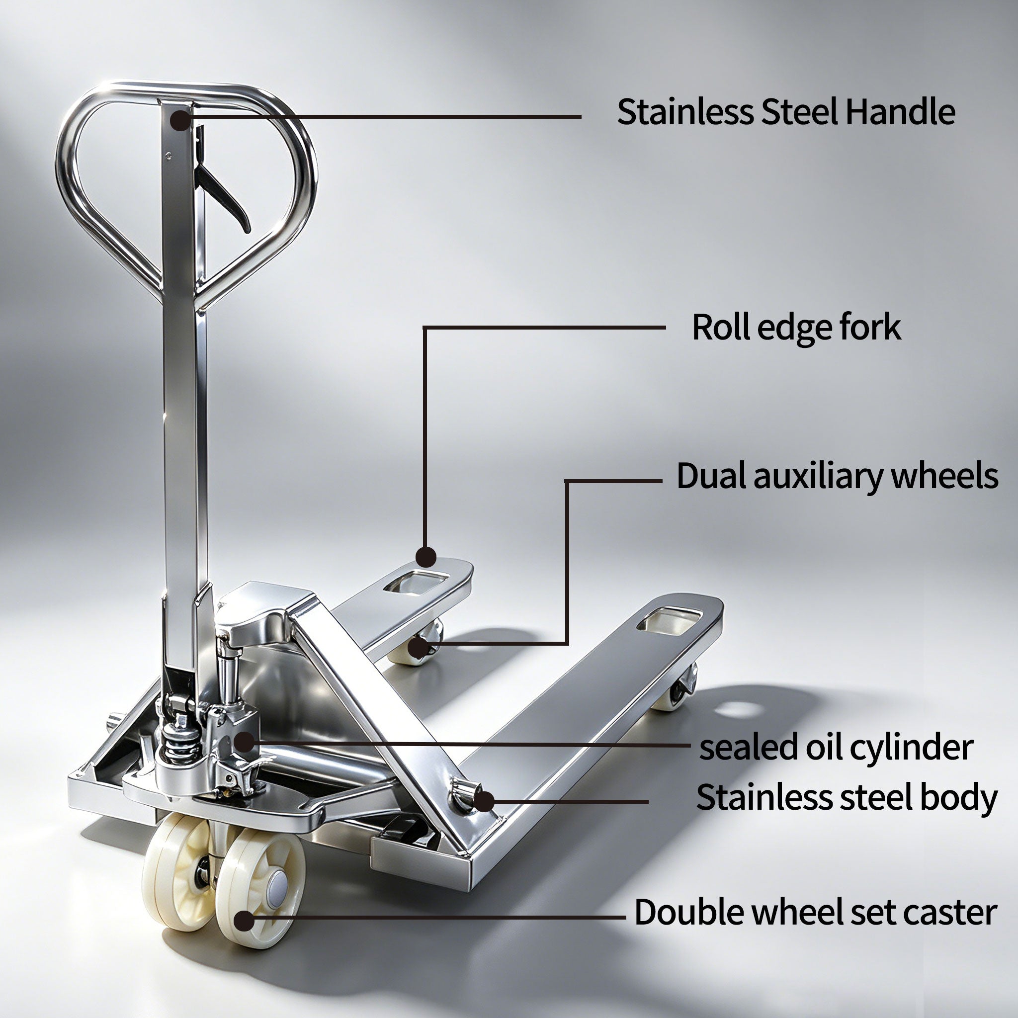 NOVRFORKLIFT 6600-pound industrial warehouse material handling heavy-duty stainless steel pallet truck for catering and food enterprises, corrosion-resistant, durable, small hand pallet jack