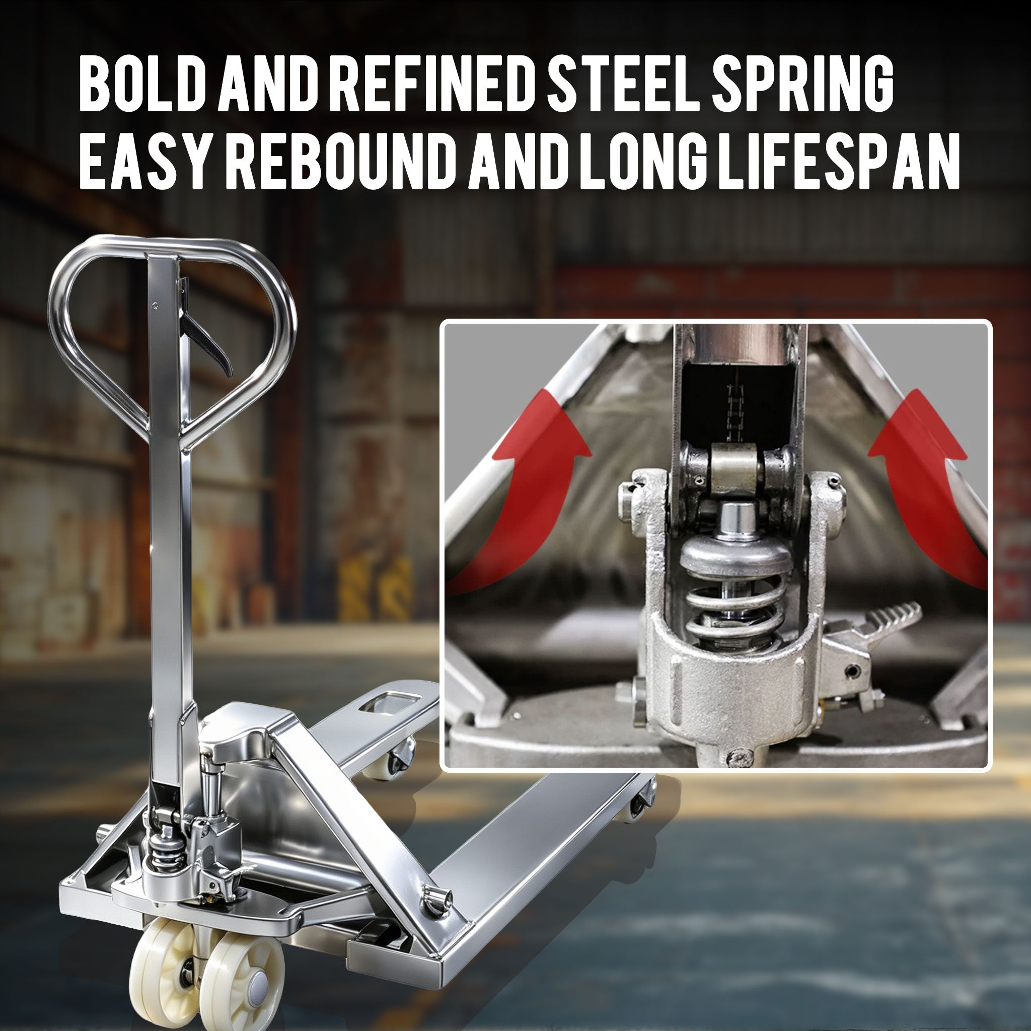 NOVRFORKLIFT 6600-pound industrial warehouse material handling heavy-duty stainless steel pallet truck for catering and food enterprises, corrosion-resistant, durable, small hand pallet jack