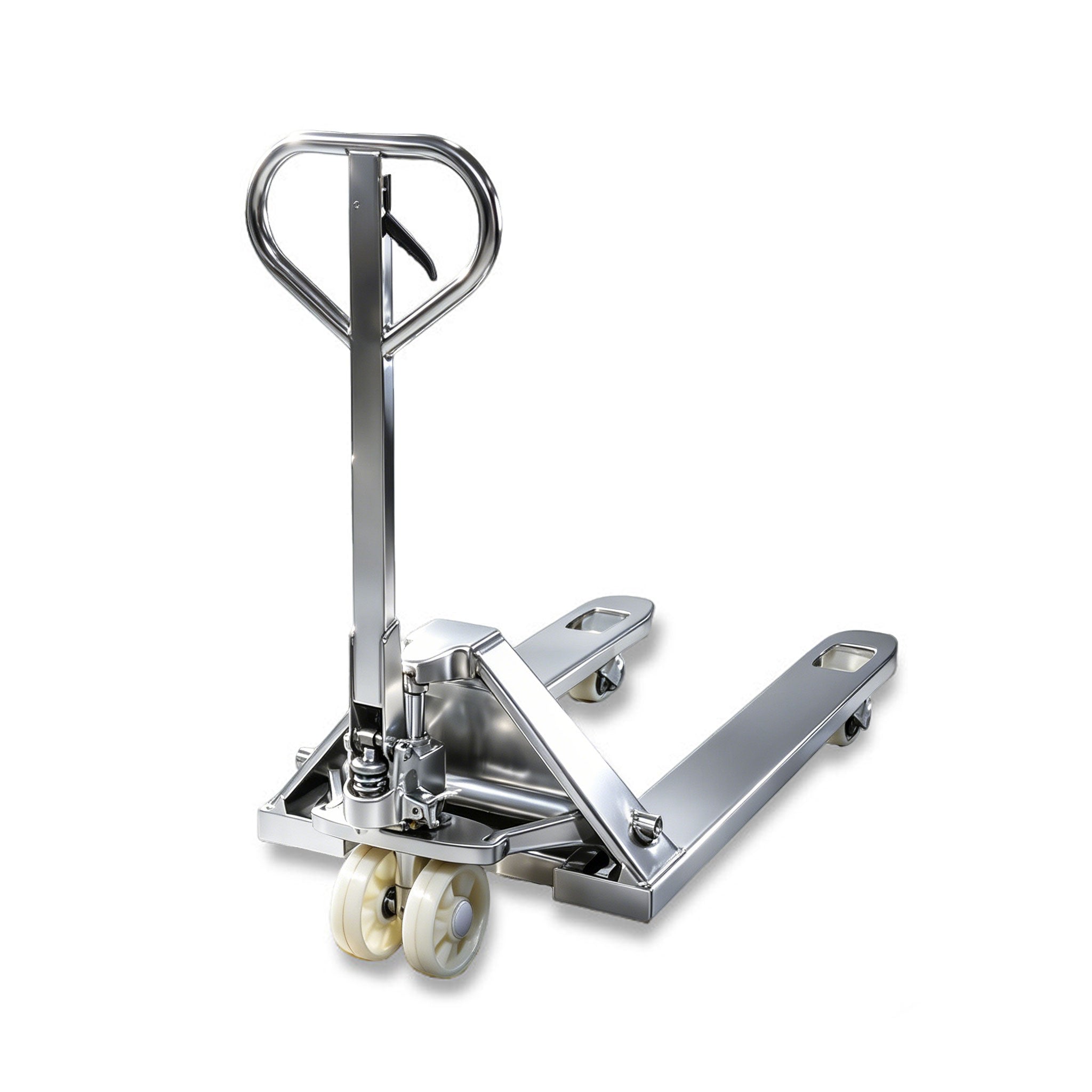 NOVAFORKLIFT stainless steel hydraulic pallet handling truck. Corrosion-resistant stainless steel pallet handling vehicle for refrigerated warehouses and the food industry