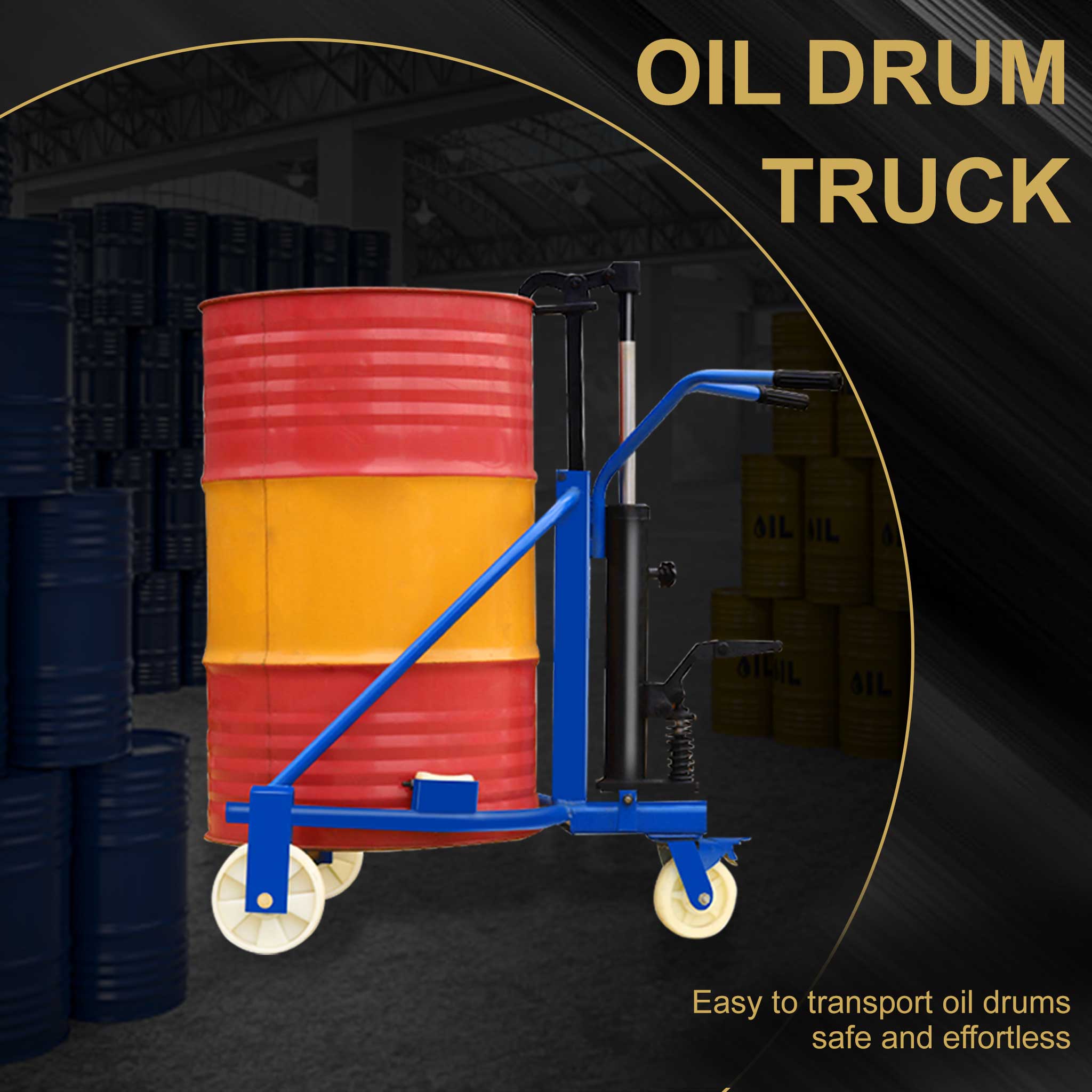 Hydraulic Drum Truck with Eagle Jaw Clamp, 55 Gallon Round Steel Oil Drum Cart, 1000 lbs Capacity, Nylon Wheel, Manual Foot Operated for Warehouse