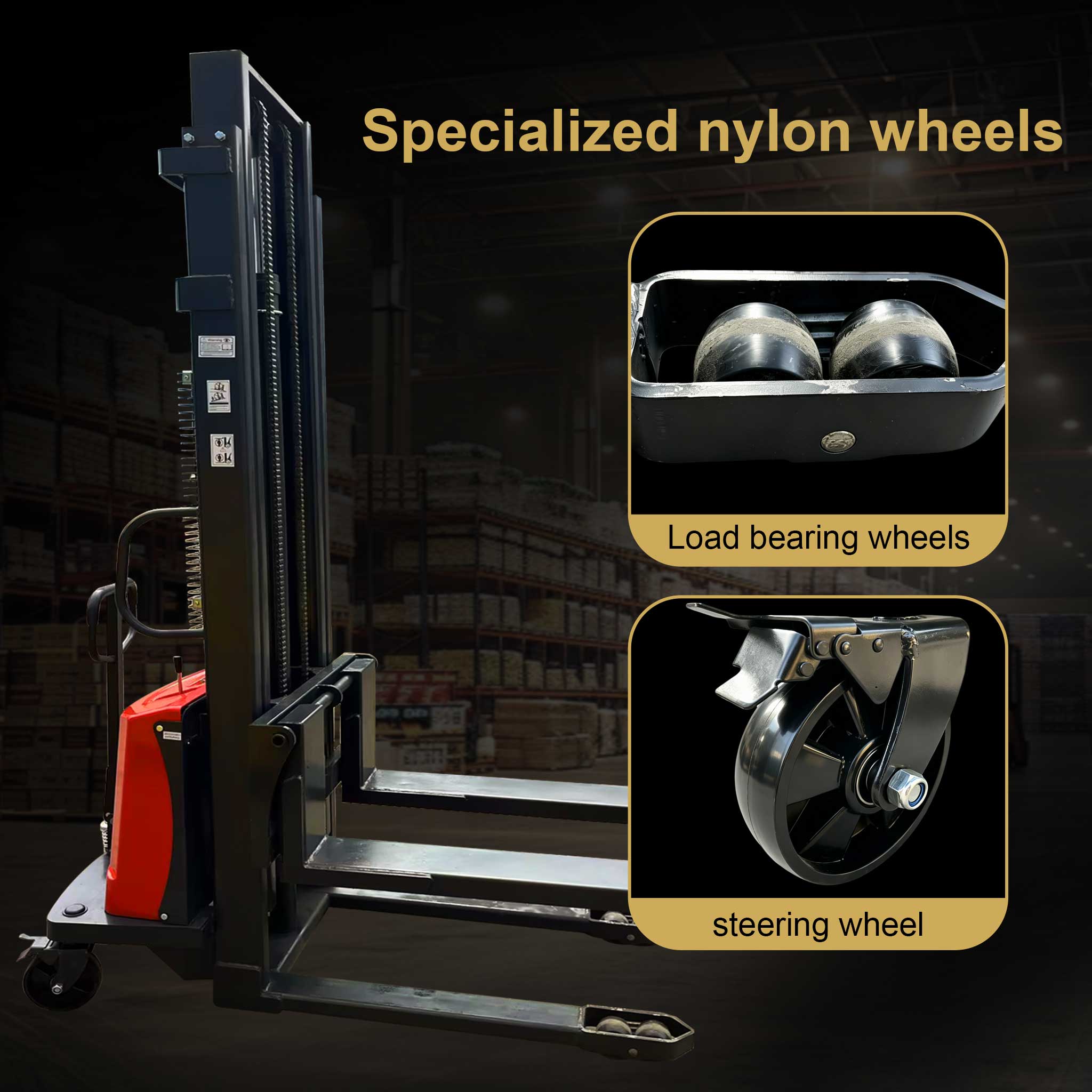 NovaFORKLIFT Semi-Electric Pallet Stacker 2200 lbs Pallet Lift Truck Suitable for warehouse logistics, warehousing and handling
